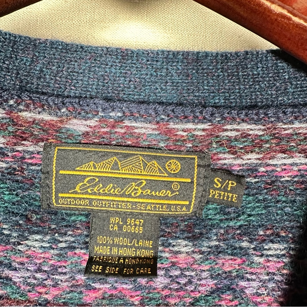 EDDIE BAUER Vintage Wool Fair Isle Knit Cardigan Sweater - Picture 6 of 7